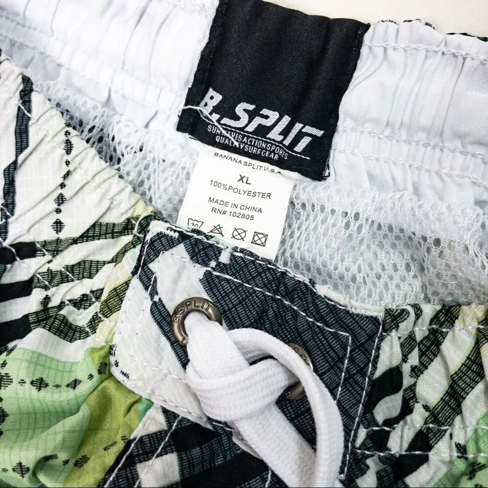 Banana Split Green/Black Plaid Board Shorts Sz XL